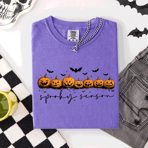 Spooky Season Pumpkins Halloween Pink Skeletons With Bow Adornments Comfort Colors Tee — view 8