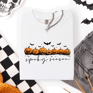 Spooky Season Pumpkins Halloween Pink Skeletons With Bow Adornments Comfort Colors Tee — view 10