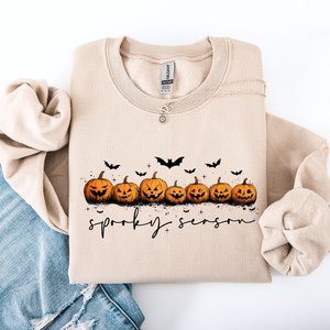 Spooky Season, Pumpkins, Halloween Cozy Autumn Night Sky Scene Art Print Sweatshirt — view 1