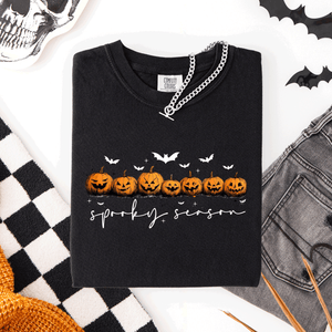Spooky Season Pumpkins Halloween Pink Skeletons With Bow Adornments Comfort Colors Tee — view 6
