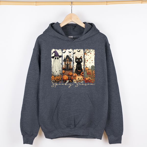 Spooky Season Skeletons And Halloween Cats Ghosts Pumpkins Autumn Graphic Hoodie