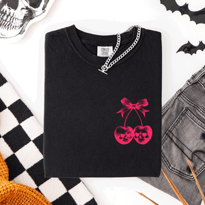 Spooky Skull Cherries Coquette Halloween Skeleton Limited Edition Comfort Colors Tee — view 3