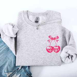 Spooky Skull Cherries Coquette Halloween Skeleton Vintage Gothic Graphic Sweatshirt — view 3