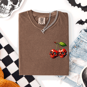 Spooky Skull Cherries Halloween Skeleton Stars Whimsical Night Sky Comfort Colors Tee — view 4