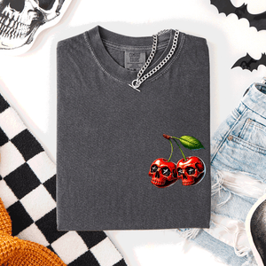 Spooky Skull Cherries Halloween Skeleton Stars Whimsical Night Sky Comfort Colors Tee — view 6