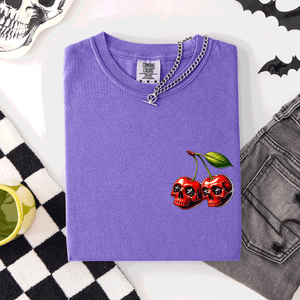 Spooky Skull Cherries Halloween Skeleton Stars Whimsical Night Sky Comfort Colors Tee — view 8
