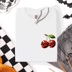 Spooky Skull Cherries Halloween Skeleton Stars Whimsical Night Sky Comfort Colors Tee — view 9