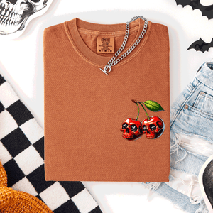 Spooky Skull Cherries Halloween Skeleton Stars Whimsical Night Sky Comfort Colors Tee — view 10