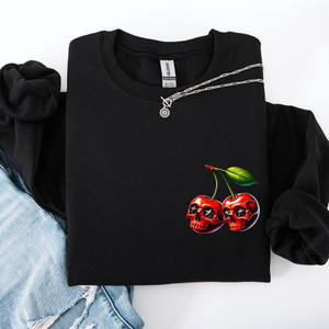 Spooky Skull Cherries Halloween Skeleton Stars Night Sky Ghosts Haunted Festival Scene Sweatshirt — view 6