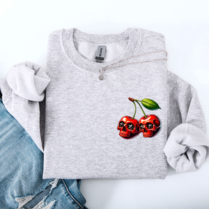 Spooky Skull Cherries Halloween Skeleton Stars Night Sky Ghosts Haunted Festival Scene Sweatshirt — view 2
