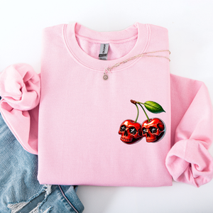 Spooky Skull Cherries Halloween Skeleton Stars Night Sky Ghosts Haunted Festival Scene Sweatshirt — view 1