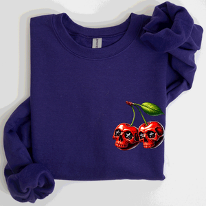 Spooky Skull Cherries Halloween Skeleton Stars Night Sky Ghosts Haunted Festival Scene Sweatshirt — view 9
