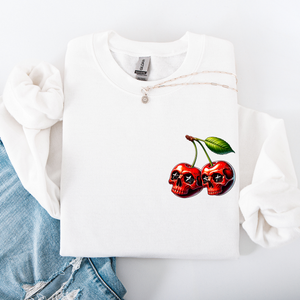 Spooky Skull Cherries Halloween Skeleton Stars Night Sky Ghosts Haunted Festival Scene Sweatshirt — view 5