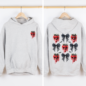 Spooky Strawberry Skeleton Halloween Creepy Front And Back Design Graphic Hoodie — view 2