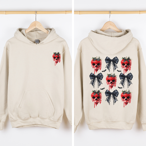 Spooky Strawberry Skeleton Halloween Creepy Front And Back Design Graphic Hoodie — view 3