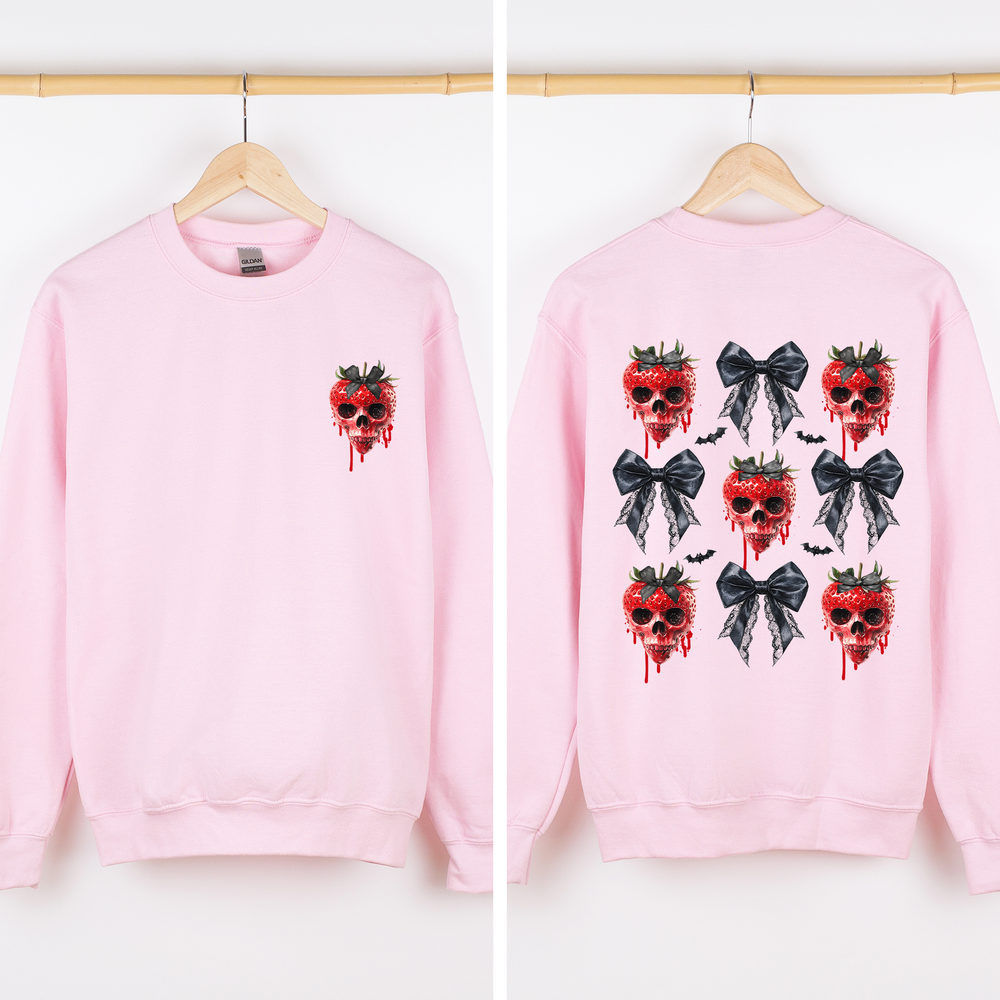 Spooky Strawberry Skeleton Halloween Creepy Front And Back Graphic Print Design Sweatshirt