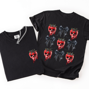 Spooky Strawberry Skeleton Halloween Creepy Front And Back Print Comfort Colors Tee — view 5