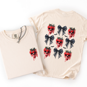 Spooky Strawberry Skeleton Halloween Creepy Front And Back Print Comfort Colors Tee — view 2