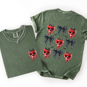 Spooky Strawberry Skeleton Halloween Creepy Front And Back Print Comfort Colors Tee — view 3