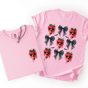 Spooky Strawberry Skeleton Halloween Creepy Front And Back Print Comfort Colors Tee — view 1