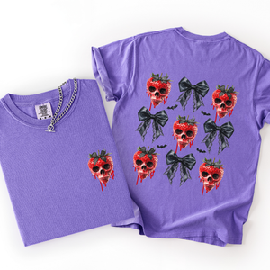 Spooky Strawberry Skeleton Halloween Creepy Front And Back Print Comfort Colors Tee — view 9