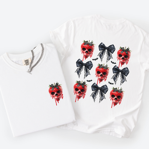 Spooky Strawberry Skeleton Halloween Creepy Front And Back Print Comfort Colors Tee — view 4