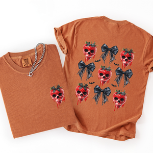 Spooky Strawberry Skeleton Halloween Creepy Front And Back Print Comfort Colors Tee — view 10