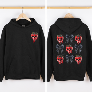 Spooky Strawberry Skeleton Halloween Creepy Front And Back Design Graphic Hoodie — view 4