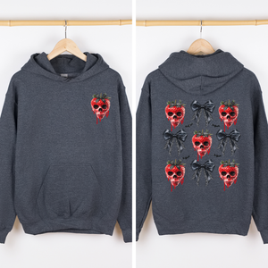 Spooky Strawberry Skeleton Halloween Creepy Front And Back Design Graphic Hoodie — view 6