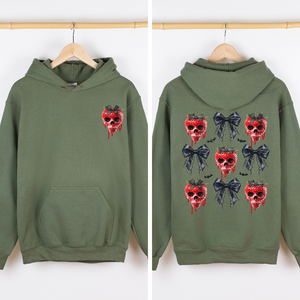 Spooky Strawberry Skeleton Halloween Creepy Front And Back Design Graphic Hoodie — view 5