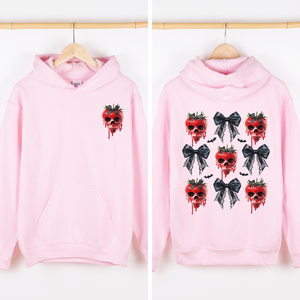 Spooky Strawberry Skeleton Halloween Creepy Front And Back Design Graphic Hoodie — view 1