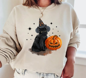 Spooky Cat Crewneck – Vintage Wash Halloween Spooky Season Crewneck, Unisex Cat Lovers Sweatshirt — view 1