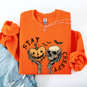 Stay Creepy Halloween Pumpkin Heart Skeleton Cute Bats Spooky Nightfall Gothic Adventure Sweatshirt — view 4