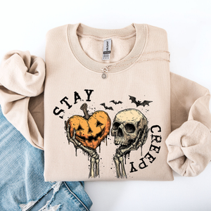 Stay Creepy Halloween Pumpkin Heart Skeleton Cute Bats Spooky Nightfall Gothic Adventure Sweatshirt — view 1