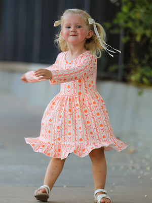 Halloween Thanksgiving Pumpkin Bow Pocket Girls Dress — view 5