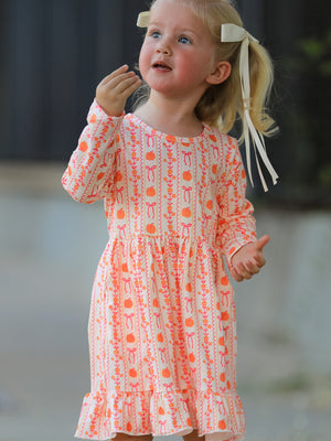 Halloween Thanksgiving Pumpkin Bow Pocket Girls Dress — view 4