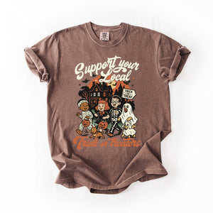 Support Your Local Trick or Treaters Halloween Costume Night Edition Comfort Colors Tee — view 5