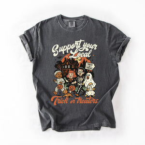 Support Your Local Trick or Treaters Halloween Costume Night Edition Comfort Colors Tee — view 2