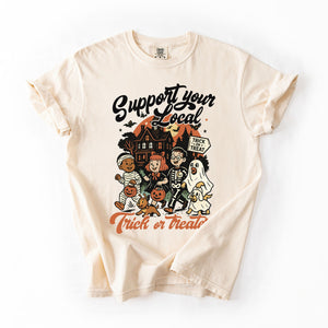 Support Your Local Trick or Treaters Halloween Costume Night Edition Comfort Colors Tee — view 1