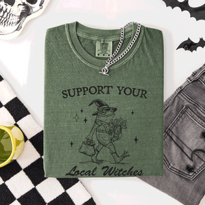 Support Your Local Witches Frog Halloween Witch Spooky Season Graphic Design Edition Comfort Colors Tee — view 5
