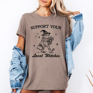 Support Your Local Witches Frog Halloween Witchy Spooky Nighttime Charm Graphic Tee — view 3