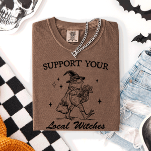 Support Your Local Witches Frog Halloween Witch Spooky Season Graphic Design Edition Comfort Colors Tee — view 7
