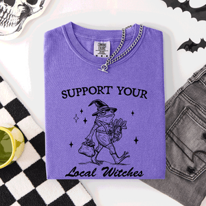 Support Your Local Witches Frog Halloween Witch Spooky Season Graphic Design Edition Comfort Colors Tee — view 9