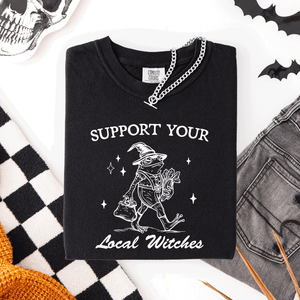 Support Your Local Witches Frog Halloween Witch Spooky Season Graphic Design Edition Comfort Colors Tee — view 6