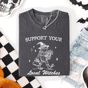 Support Your Local Witches Frog Halloween Witch Spooky Season Graphic Design Edition Comfort Colors Tee — view 8