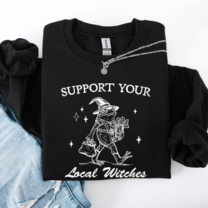 Support Your Local Witches Frog Halloween Witch Design Cozy Autumn Themed Sweatshirt — view 5