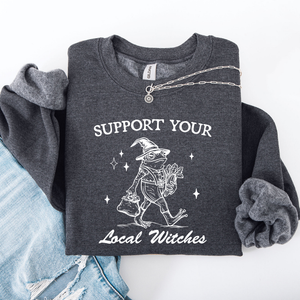 Support Your Local Witches Frog Halloween Witch Design Cozy Autumn Themed Sweatshirt — view 8