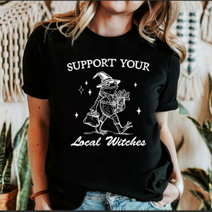 Support Your Local Witches Frog Halloween Witchy Spooky Haunted Night Sky Graphic Tee — view 1