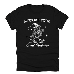 Support Your Local Witches Frog Halloween Witchy Spooky Haunted Night Sky Graphic Tee — view 3