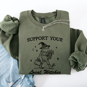 Support Your Local Witches Frog Halloween Witch Design Cozy Autumn Themed Sweatshirt — view 4